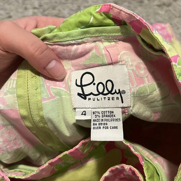 Vintage Lilly Pulitzer Pink Green Patchwork Printed Wrap Mini Skort Womens sz 4 - Picture 4 of 4